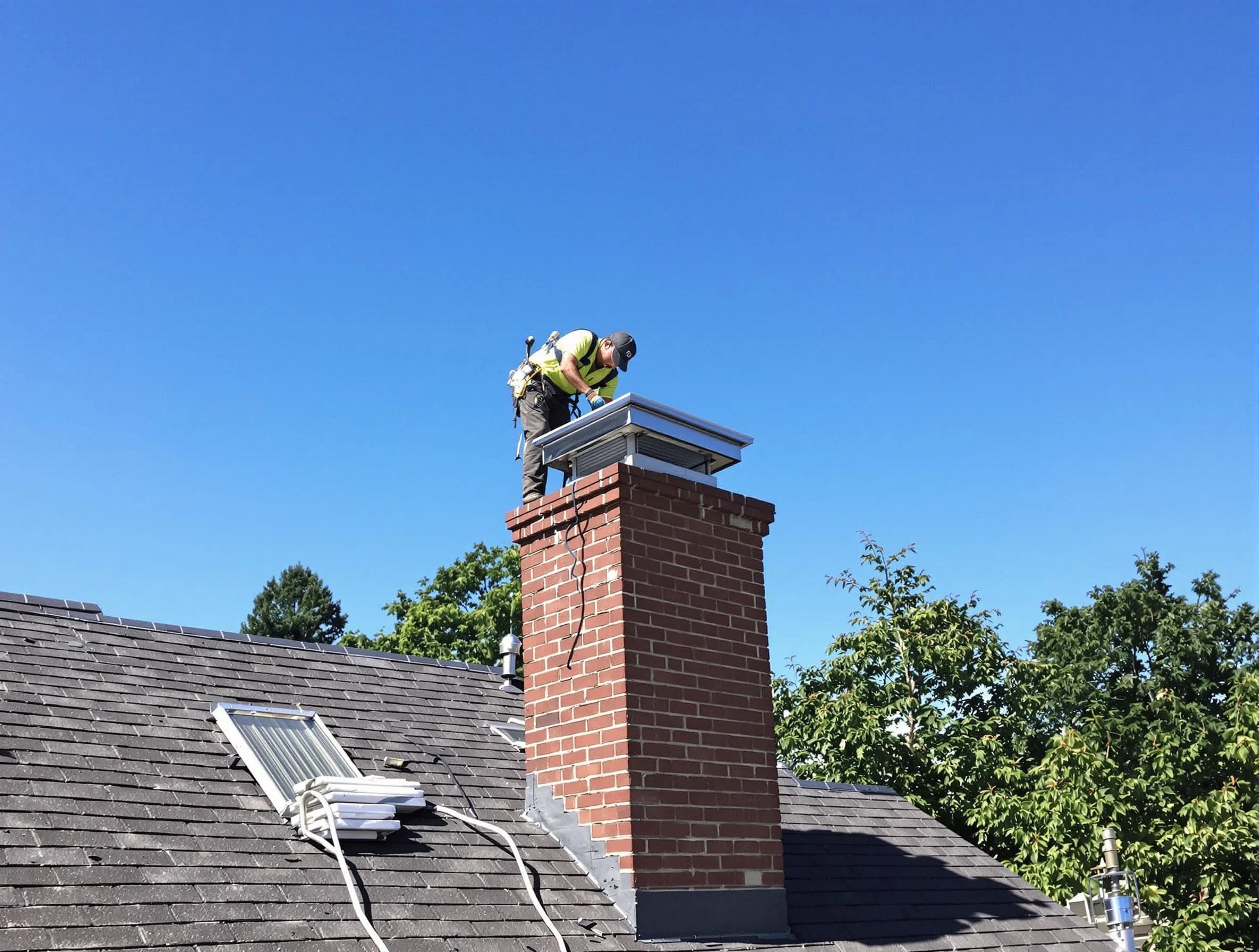 Greenbrier Chimney Sweep technician measuring a chimney cap in Greenbrier, TN