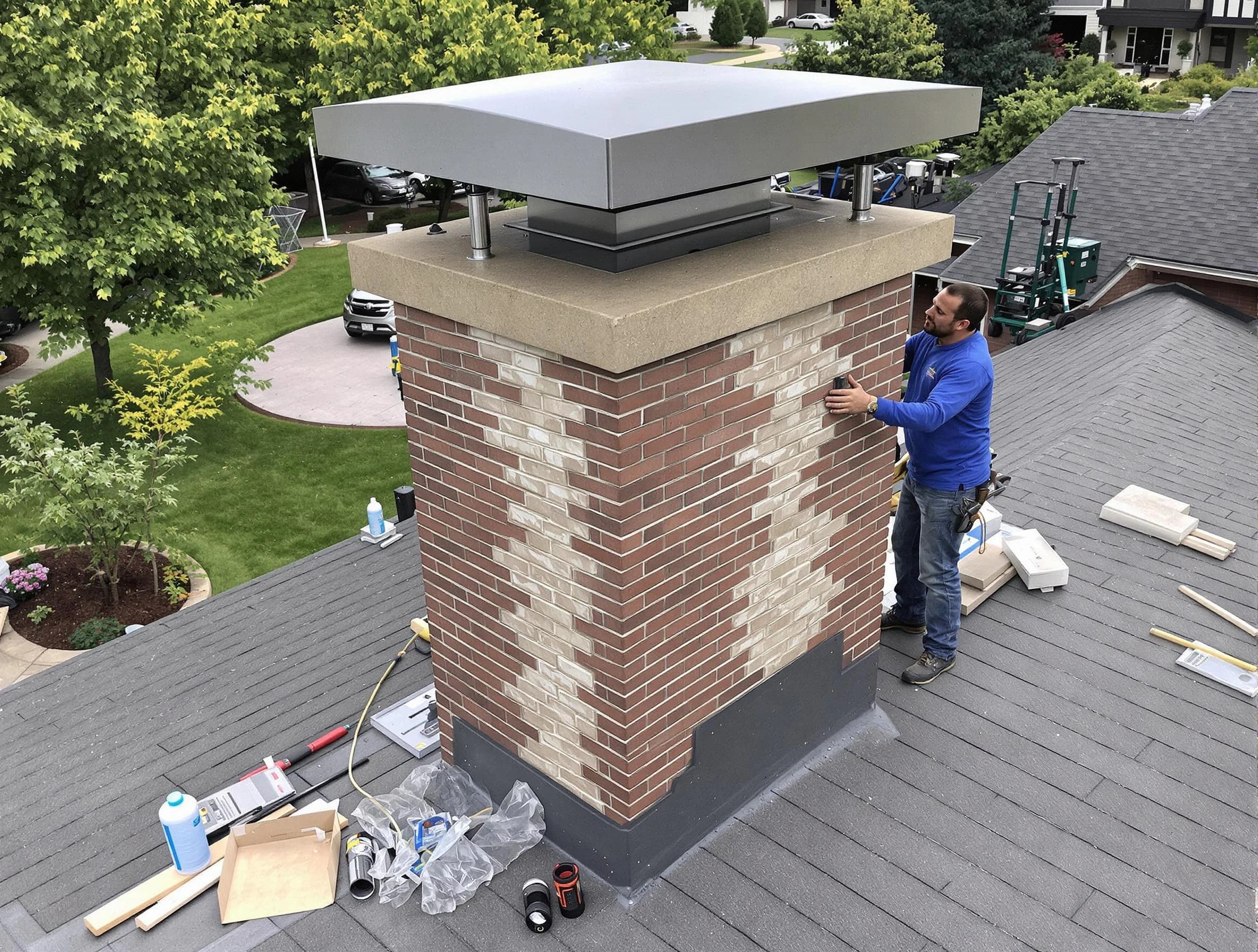Greenbrier Chimney Sweep team working on a custom chimney remodel in Greenbrier, TN