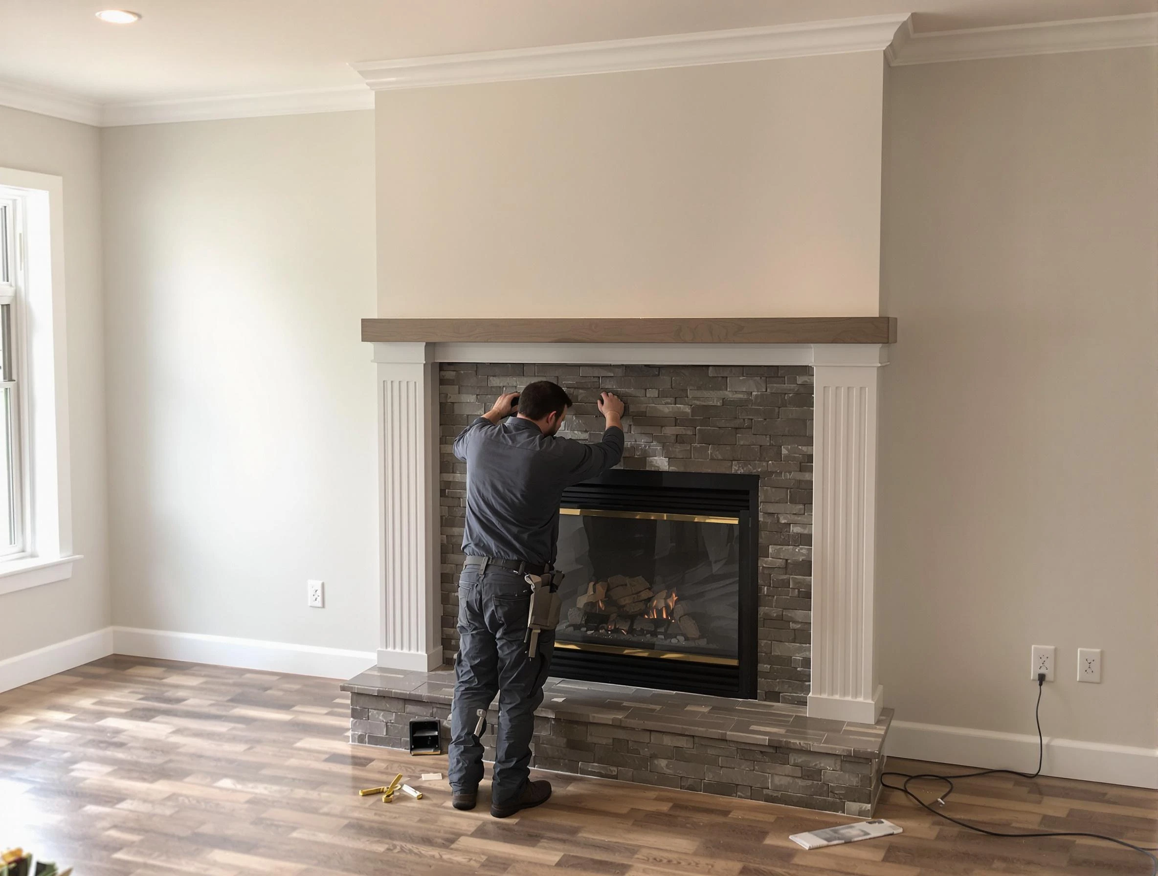 Greenbrier Chimney Sweep finishing a custom fireplace install in Greenbrier, TN